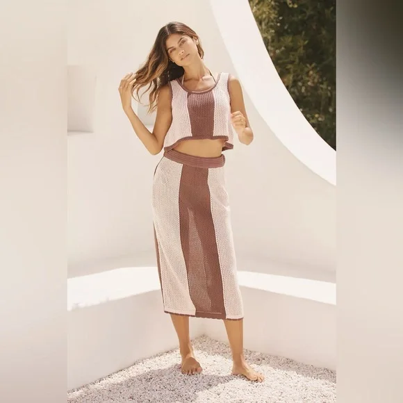 Anthropologie Mahlia Crochet Striped Knit Two-Piece Matching Set - Picture 1 of 13